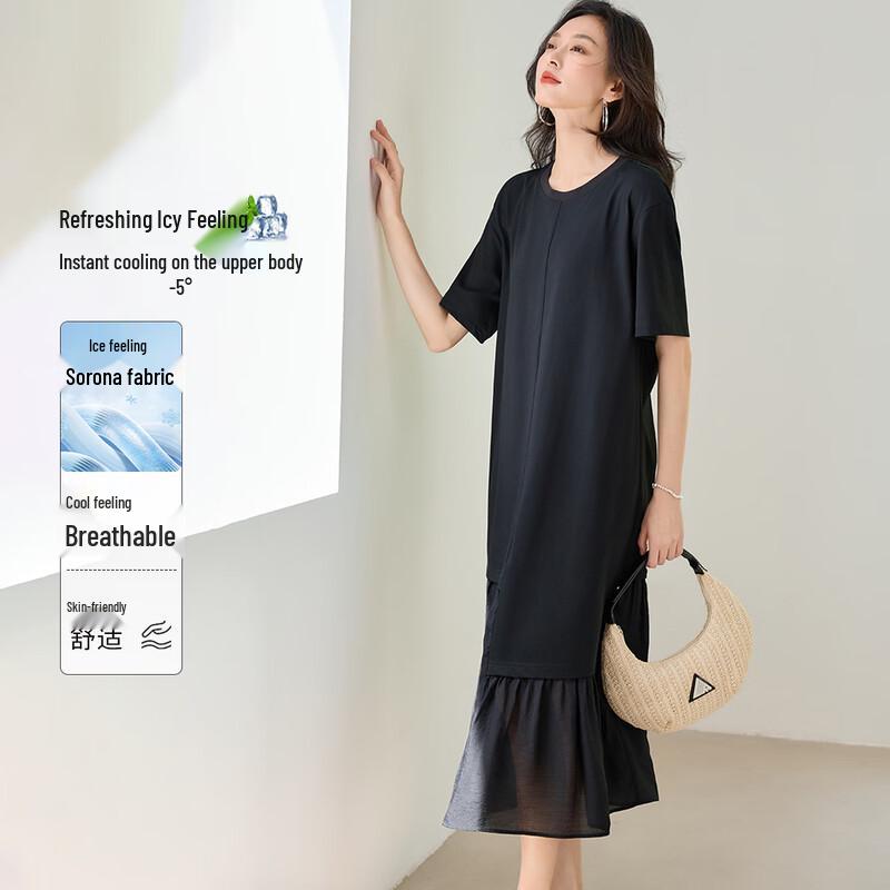 Elegant Draping Slim-Fit Little Black Dress L