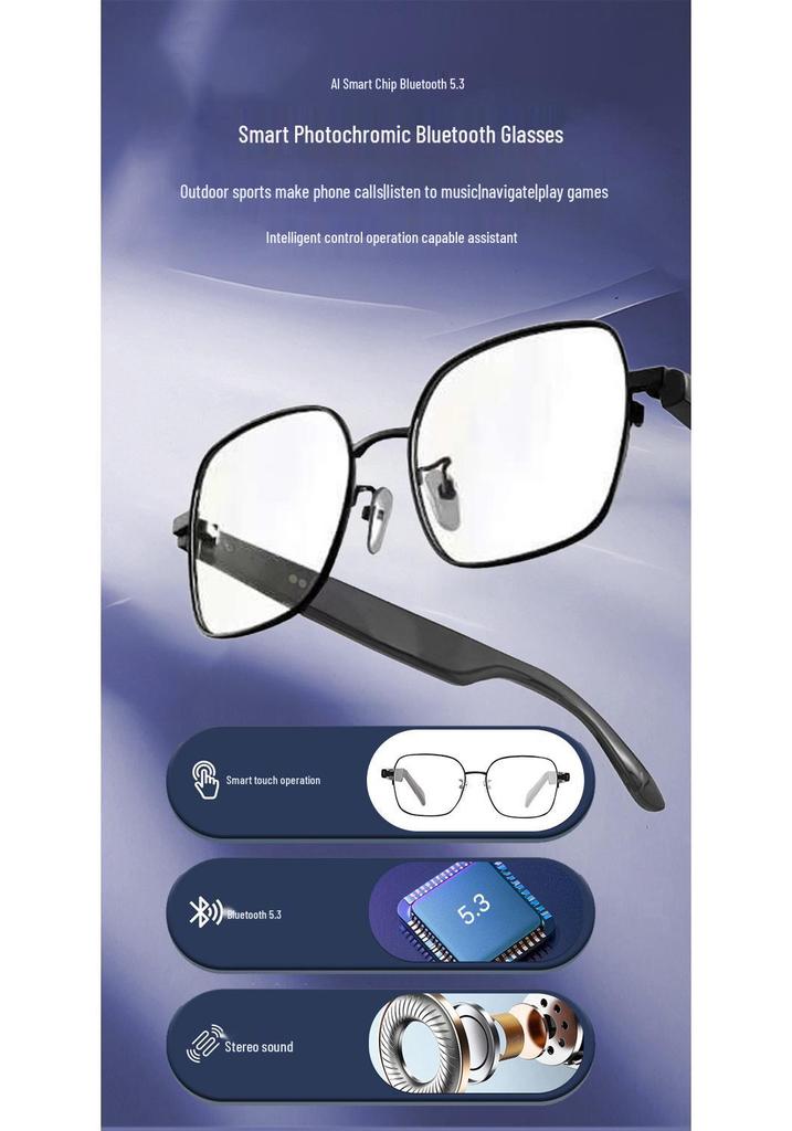GS11 Bluetooth Smart Glasses with Magnetic Color-Changing Lenses, Punk Metal Double Bridge, Ideal for Outdoor Driving