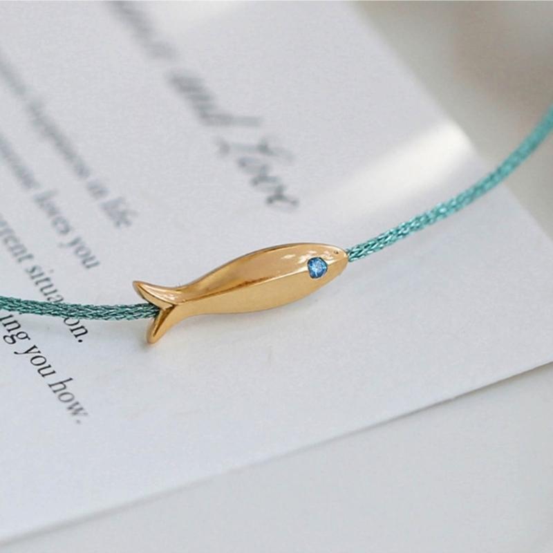 2 Pcs Fashion Gold Fish Charm Anklet Leg Foot Chain Lucky Carp Anklets Beach Jewelry Simple Blue Redness  Rope Woven Anklets