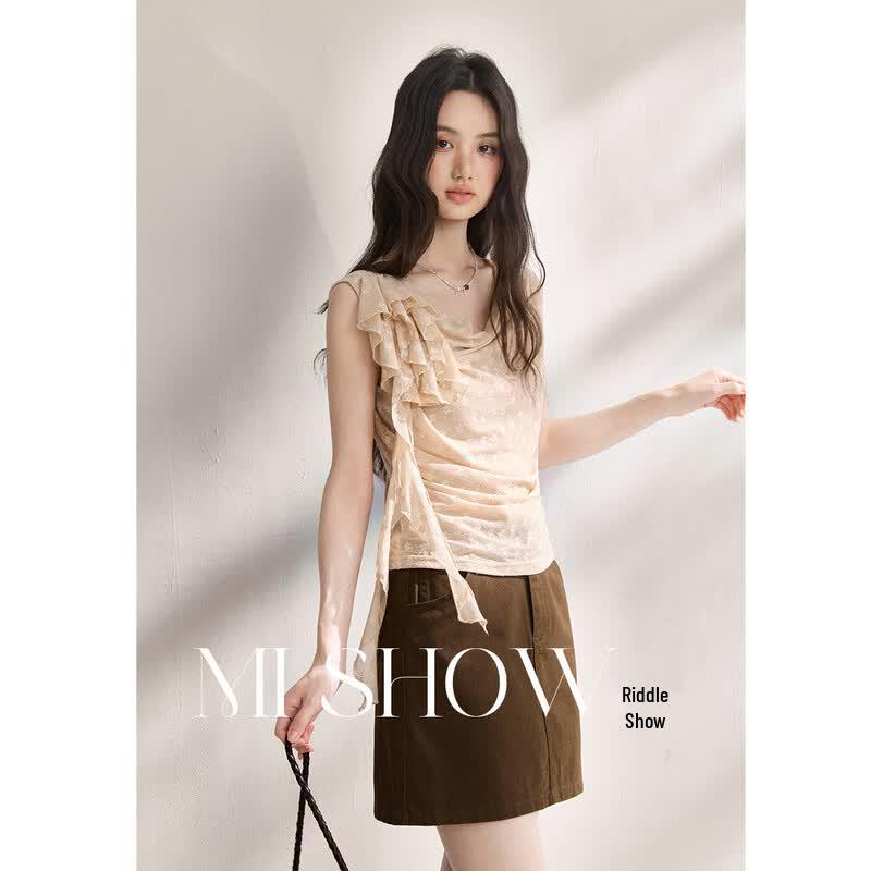 Women s French Floral Lace Cowl Neck Sleeveless Top S