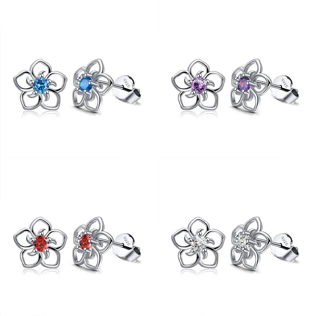 Style Ladies Stud Pair Birthday Girls Unfading Electroplated Ear Earring Silver Shape 1 Gift Flower Copper European
