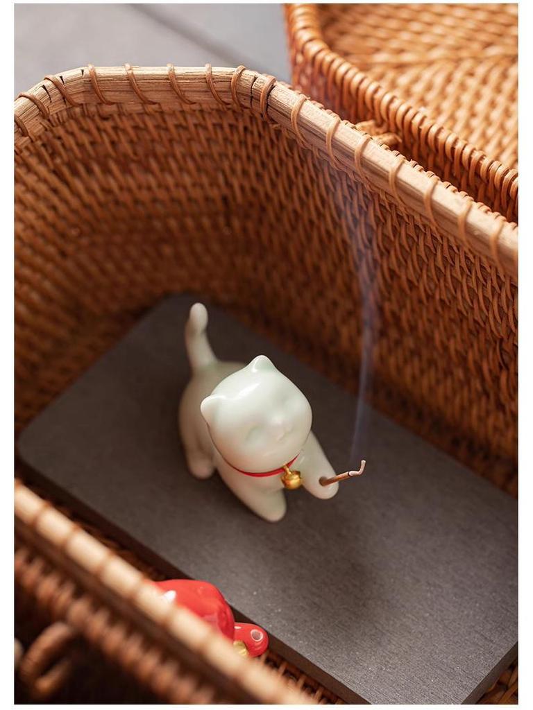 Ceramic Cat Incense Holder - Cute Aroma Burner for Home and Office
