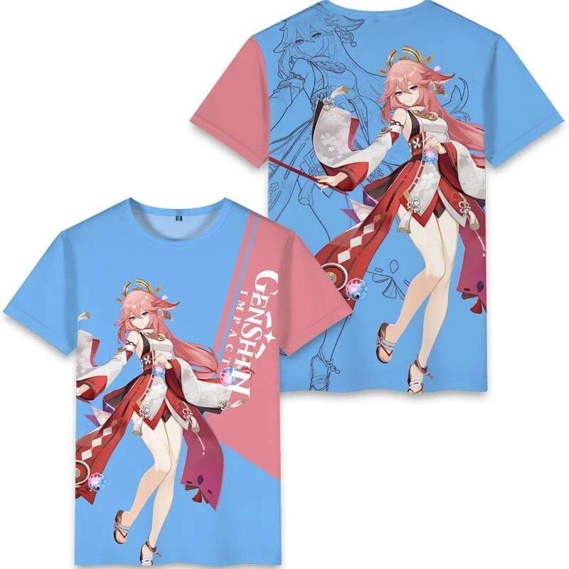 

Genshin Impact футболки аниме 3D принт с круглым вырезом футболки женские с коротким рукавом модные хип-хоп большие футболки Harajuku одежда L