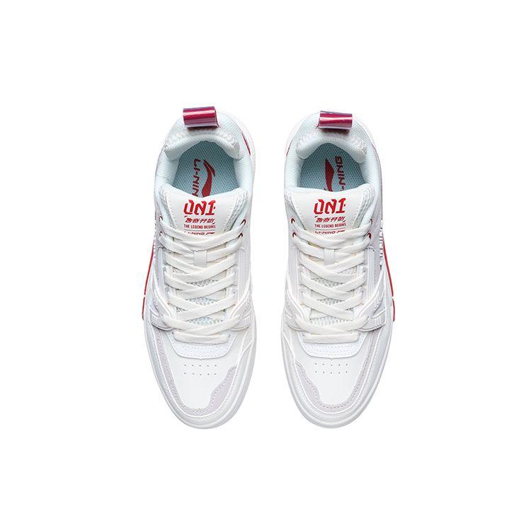 Li Ning 001 Btc Non-Slip Wear-Resistant Low-Top Skate Shoes Women Sneakers White Red AECR002-4