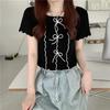 Bow Tie Wave Edge Color Collision Short-sleeved T-shirt Female Summer Slim Short Section Small Shirt Tops Casual Essential Slim Fit Pullovers Tees