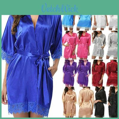 Plain Silk Womens Satin Robes Bridal Wedding Bridesmaid Bride Gown Robe Bath
