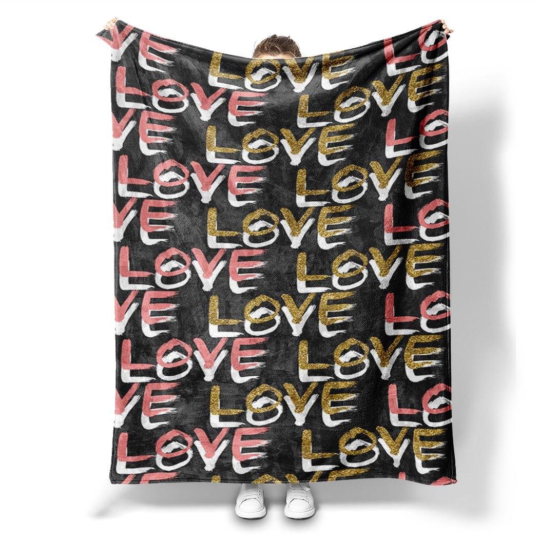 

Love Print Flannel Throw Blanket Colorful Repeating Design Soft Cozy Fleece for Home Office Sofa and Car All Season Gift 75x90cm