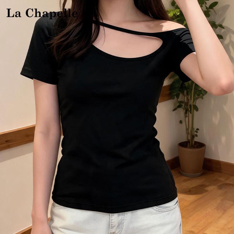 La Chapelle Off-Shoulder Hollow Short Sleeve T-Shirt