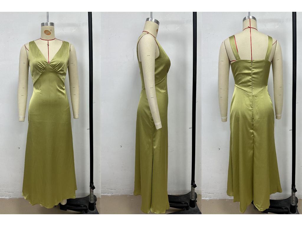 In Stock: 25th Anniversary V-Neck Slim Evening Dress - European & American Style, Solid Color