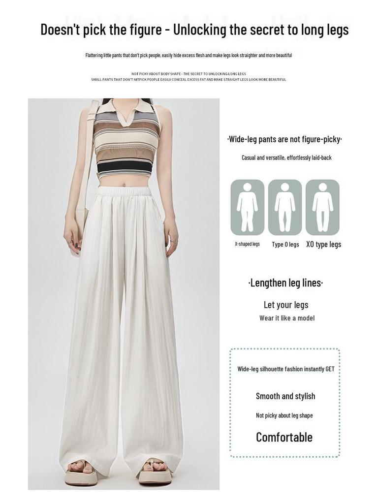 Ice Silk Wide-Leg Women's Summer Pants 2026 - Lightweight, Wrinkle-Resistant Cotton with High-End Drape Design.