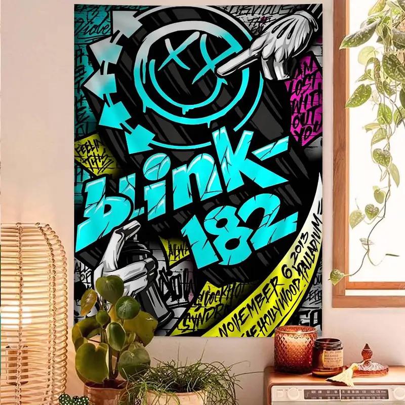Blink-182 Tapestry Wall Hanging Graffiti Style Print for Punk Rock Fans Bedroom Living Room Dorm Decor 100X70CM