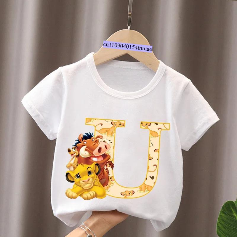 The Lion King Cute Simba Letter A B C Name Print Kids T-Shirts Girls Clothes Baby Boys Short Sleeve T Shirt Summer Children Tops