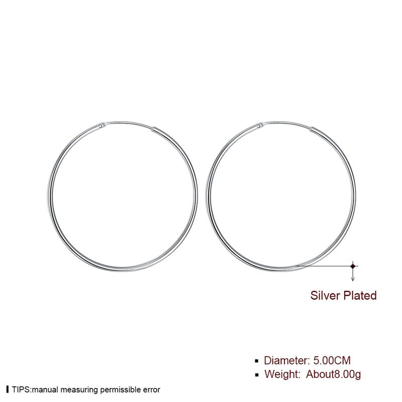 925 Silver Hoop Earrings Simple Smooth Large Earrings Women's Jewelry