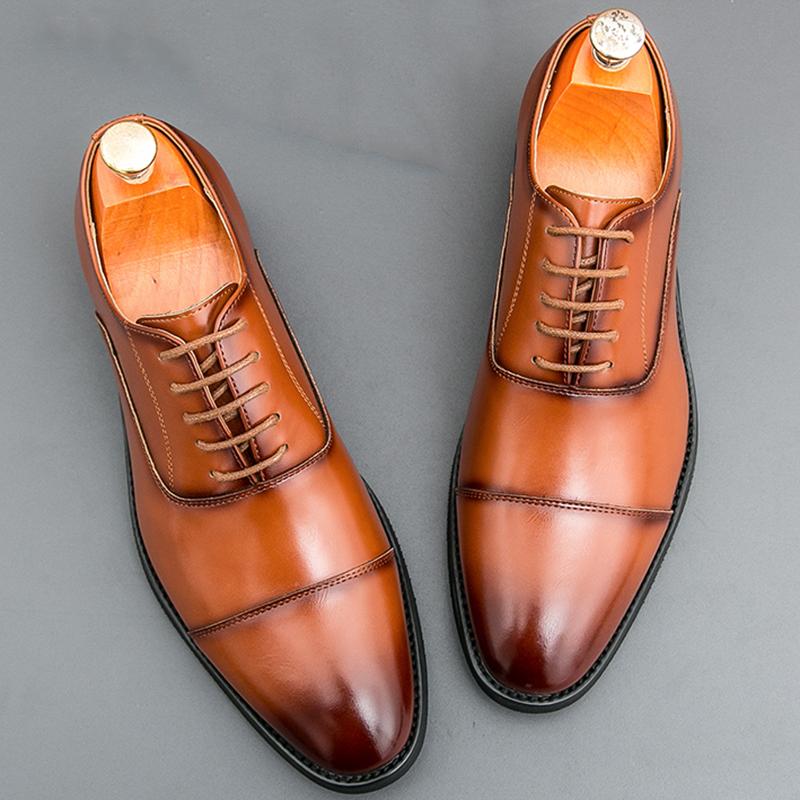 New Men's Pointed Brown Classics Patchwork Lace Up Oxford Shoes  Formal Wedding Prom Dress Homecoming Party Footwear