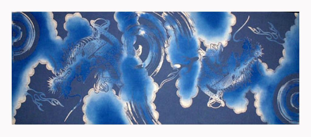 Tenugui made in with a dragon design Niwa-zome (hand towel) - Chū-sen dyeing, 100% cotton, Japan,