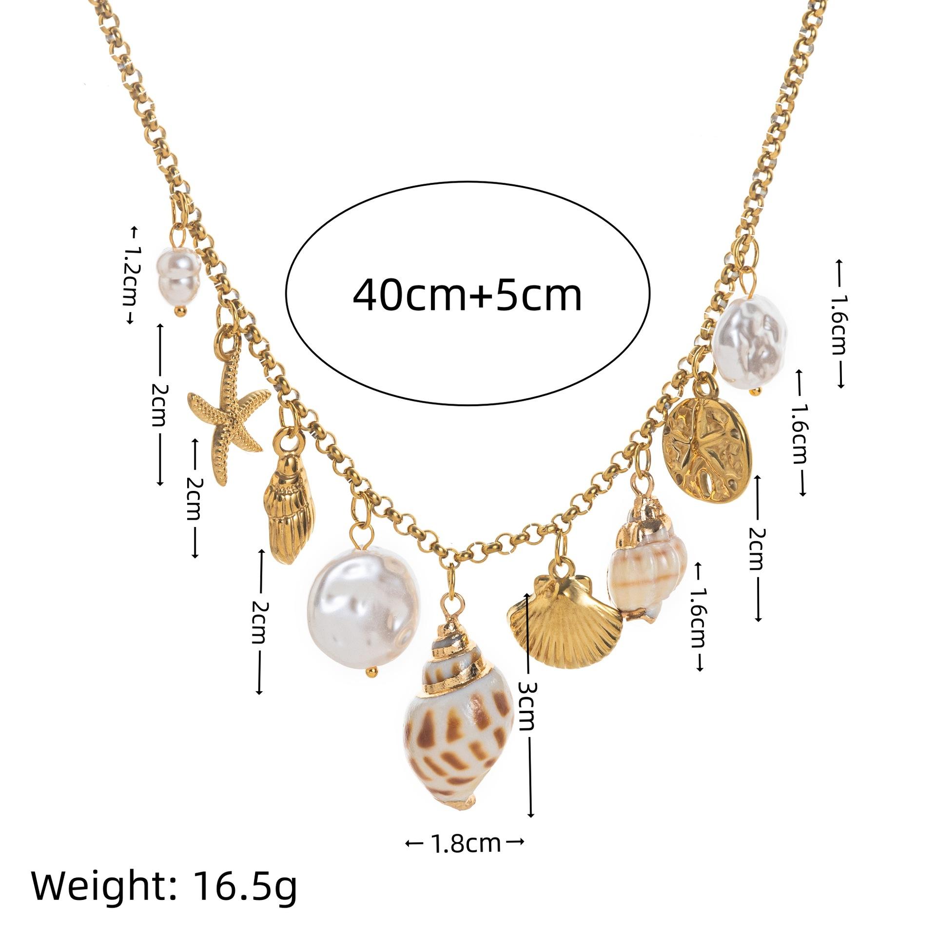 

Stainless Steel Summer Beach Wind Shell Starfish Conch Pearl Necklace Vacuum Plating 18K Gold Color Retention