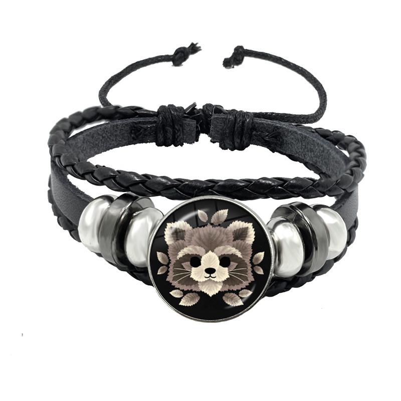 2022 Creative Painting Animal Leaf Fox Wolf Cat Owl Koala Rabbit Deer Round Glass Dome Bracelet Handmade DIY Gift