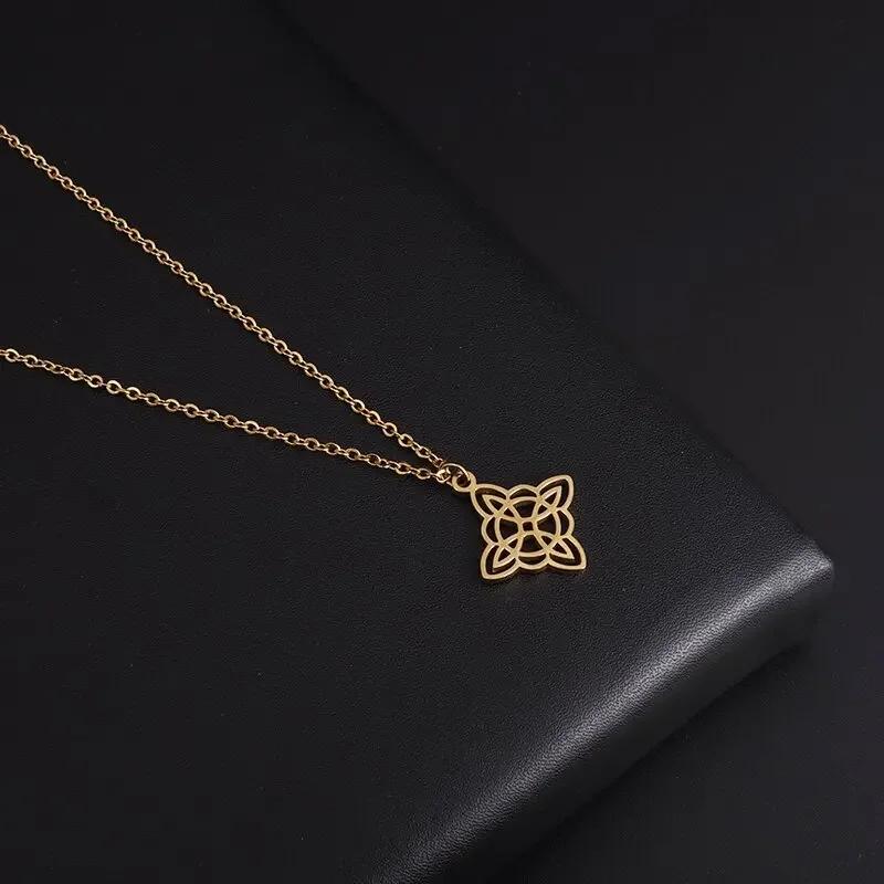 Fashion Charm Witch Knot Necklace Stainless Steel Irish Celtic Knot Pendant Witchcraft Amulet Magical Jewelry Gift for Girls