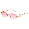 Personalized Leopard Ring Metal Legs Sunglasses, Round Fashion Frameless Trimmed Sunglasses