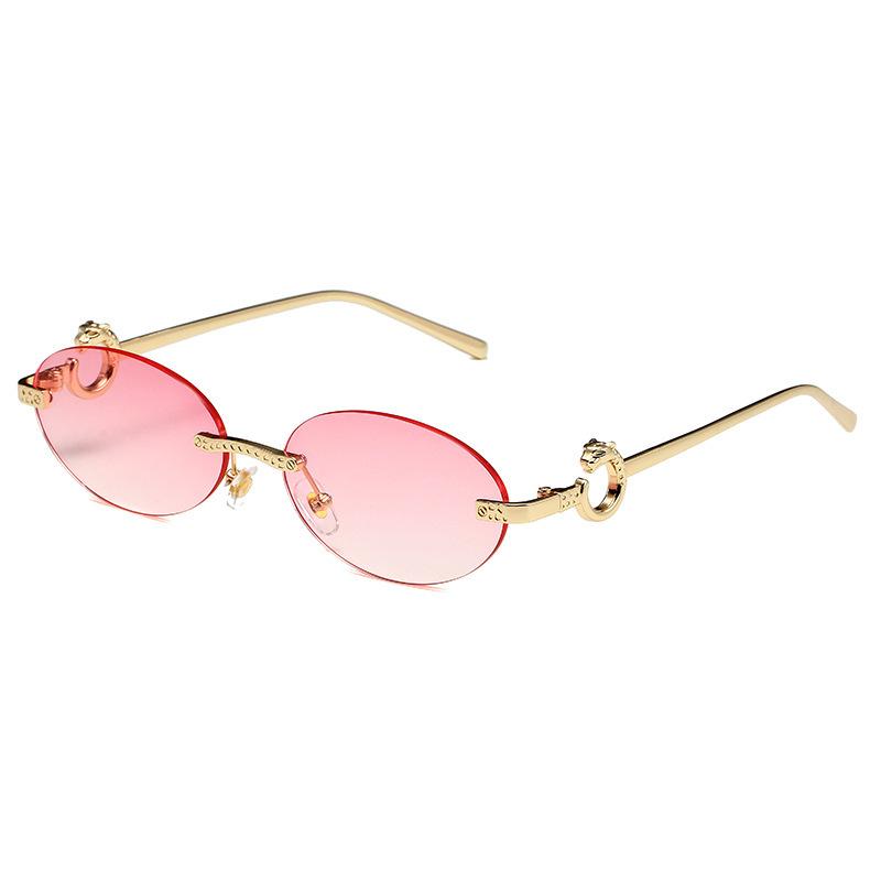 Personalized Leopard Ring Metal Legs Sunglasses, Round Fashion Frameless Trimmed Sunglasses