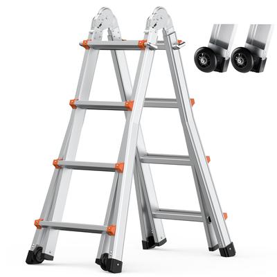 Telescoping Ladder A Frame, 15.5 FT Compact Aluminum Extension Ladder, Multi-Function Portable Collapsible RV Ladder