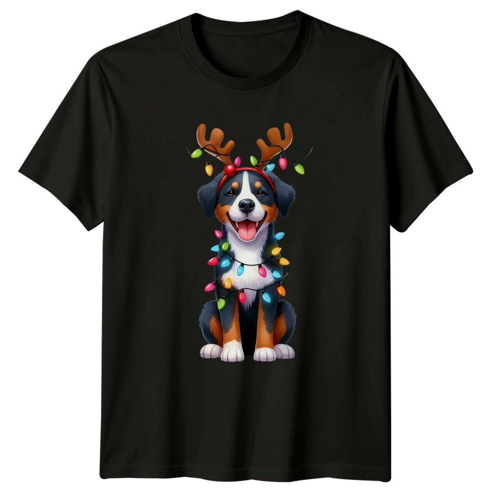 Christmas Dog Antlers Lights Holiday Graphic Unisexs TShirt Unisexs Tee