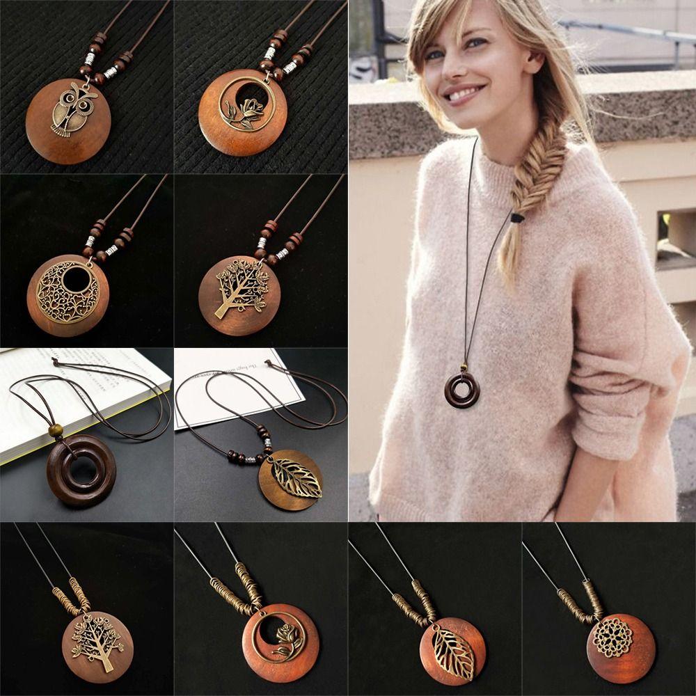 Round Clothing Pendant Retro Ethnic Sweater Necklace Gifts Vintage Leather Lanyard  Women Girls