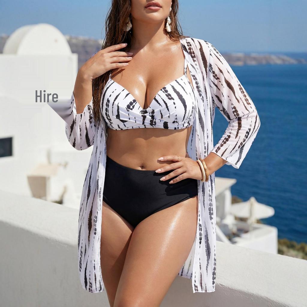 2026 Plus Size European & American Three-Piece Beach Cover-Up Swimsuit for Women