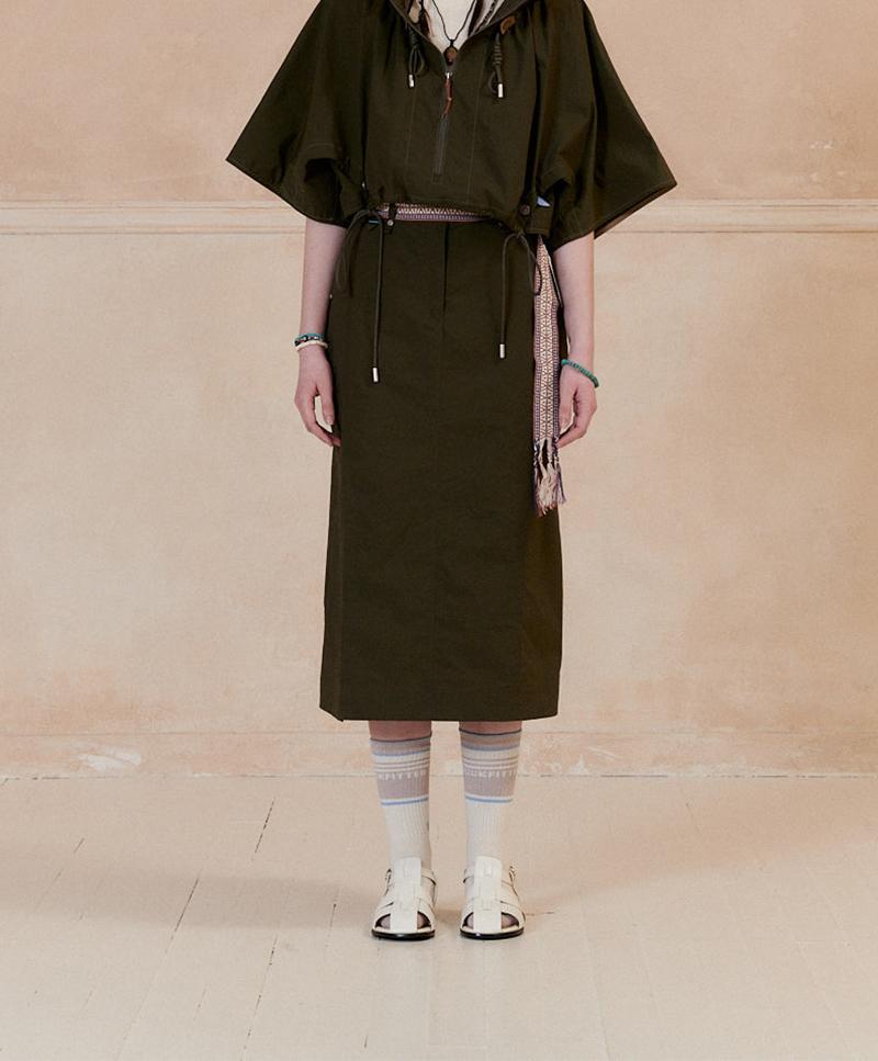 Nuke Jupiter 838 Slit Long Skirt_Women [Dark Khaki]