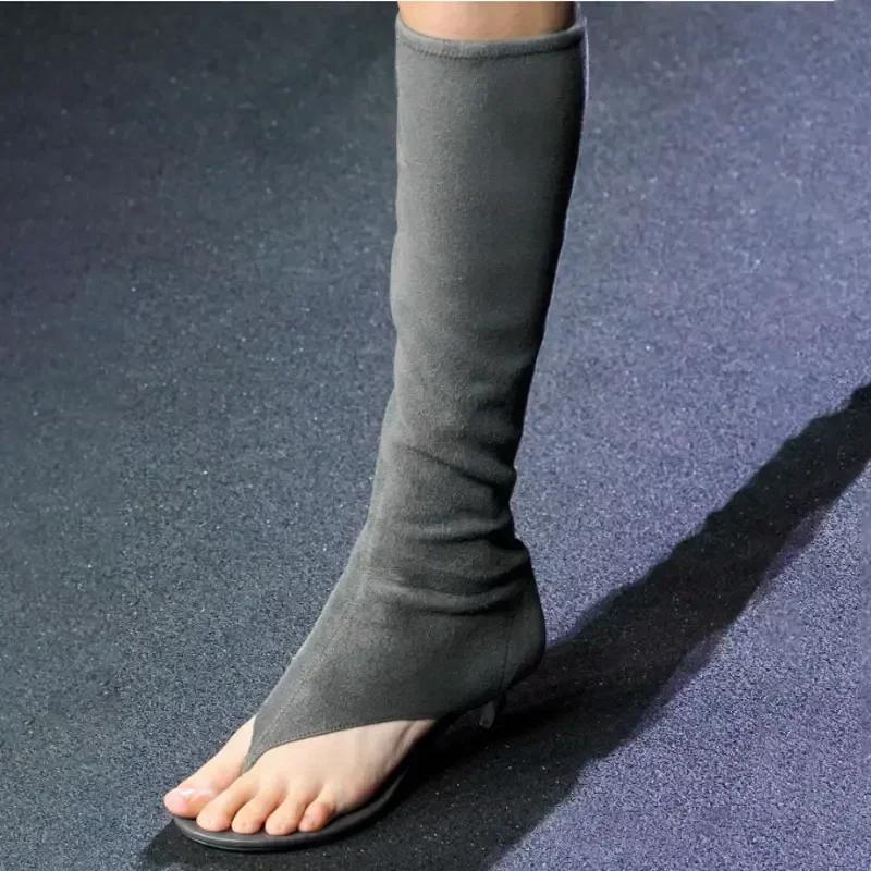 Fashion Ladies Spring and Summer New Slim Heel Pinch Toe Knee Length Cool Boots Fashionable Side Zipper Mid Length Women's Boots