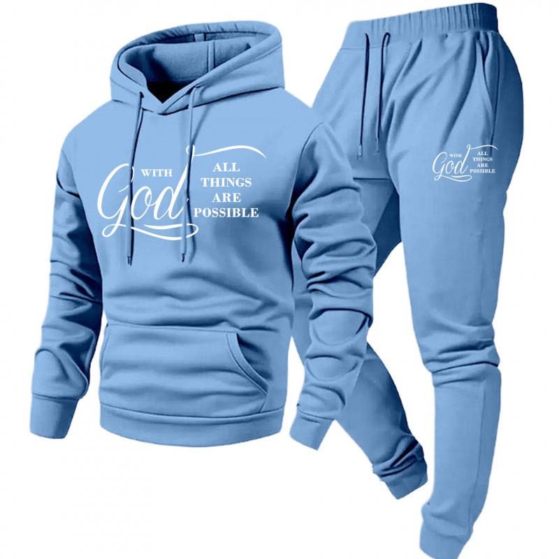 Mens Y2K Style Hooded Sweatshirt Jogger Pants Set - Long Sleeve Fleece-Lined Casual Two-Piece Outfit