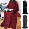 Large Pocket Wearable Blanket Winter with Big Anti-static Thick Coral Fleece Loose Long Sleeves Solid Color Heat Retention Full Protection Home