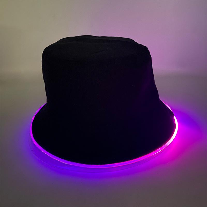 Unisex LED Világítós Hímzett Bucket Kalap Logóval és Egyszínű Lapos Tetővel
