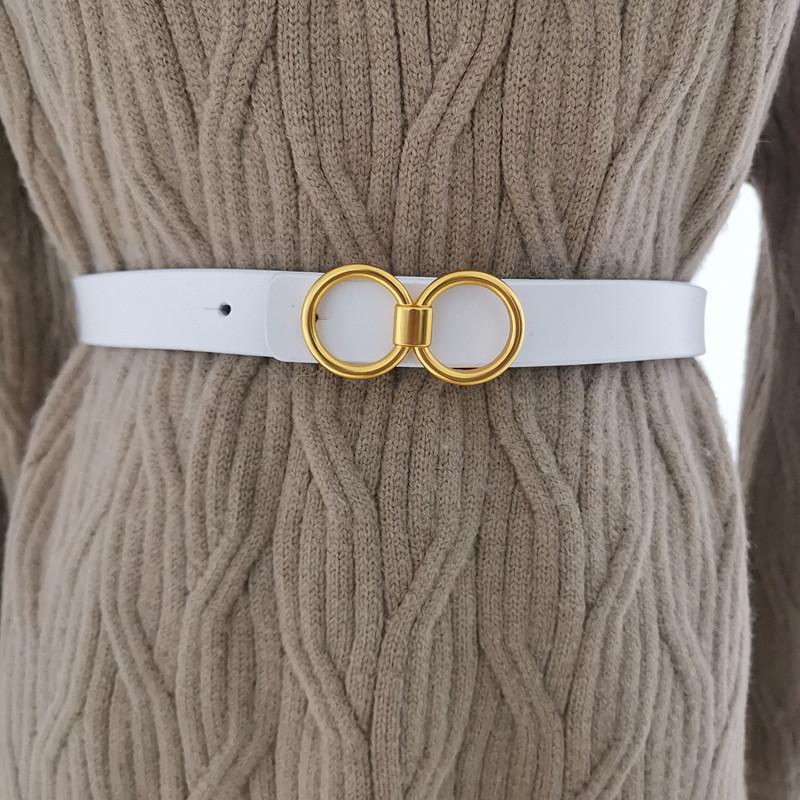 

Leather Waist Belt For Women With Metal Buckle And Simple Style For Daily Use White