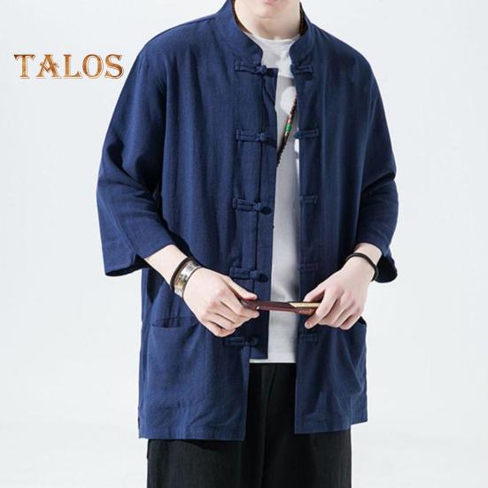 Men's Chinese Style Shirt Loose Retro Button-down Shirt with Pockets Cotton Linen Breathable Summer Shirt for Street Party Travel