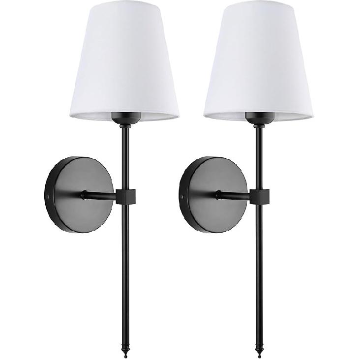 Wall Sconces Sets of 2, Retro Industrial Wall Lamps, Vanity Sconces Wall Lighting with White Fabric Shades, Wall Lights Suitable for Bathroom Bedroom