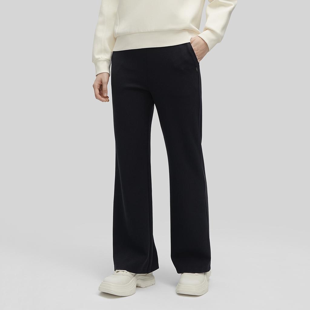 Fila Emerald Solid Color Straight Leg Knitted Stretch Casual Pants Women Bottoms Black F11W414603FBK