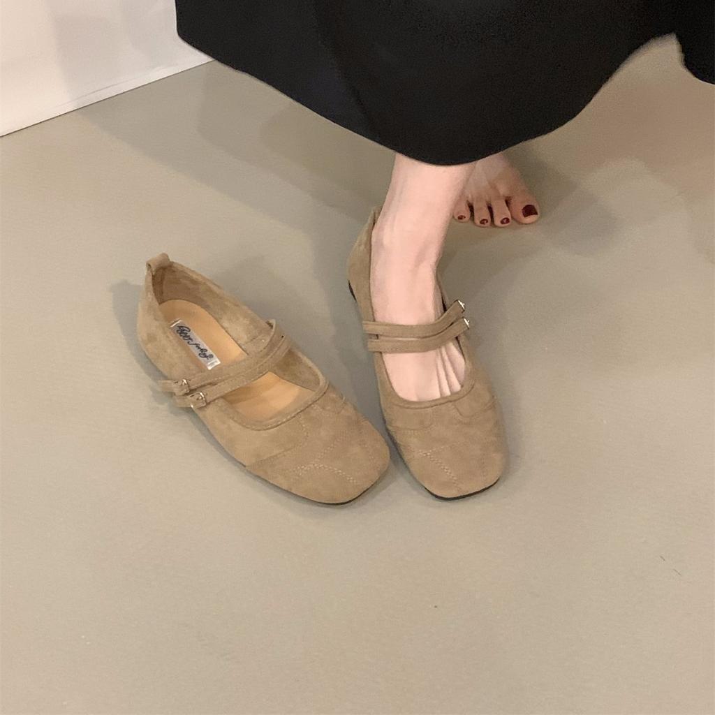 Flat-bottomed retro suede Mary Jane single shoes women's shoes 2025 new spring and autumn soft-soled commuting ladyshoes