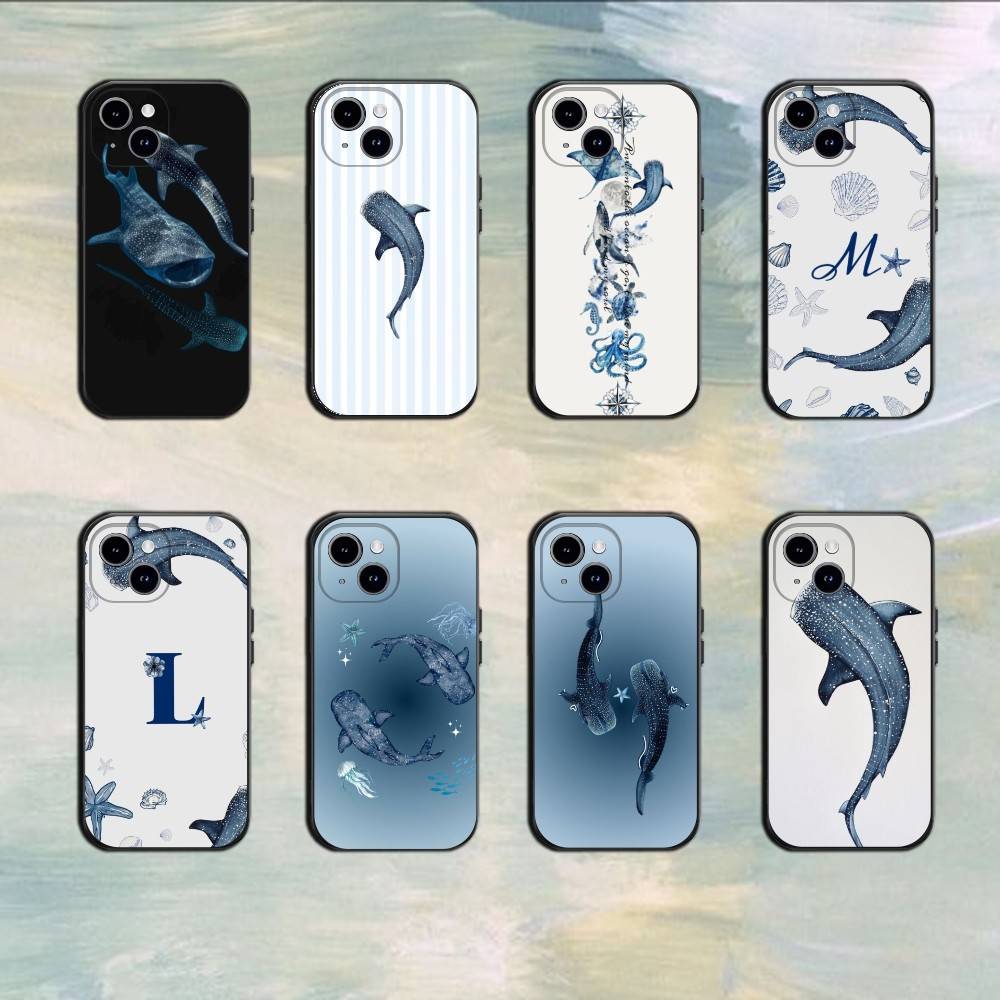Ocean Shark Whale Design Phone Case For 17 16 15 14 13 12 11 Mini XS XR X 6S 6 Pro Max Plus Black Soft Cover