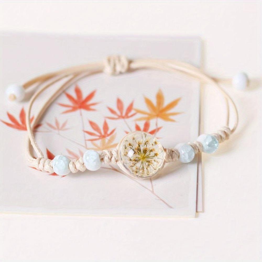 Neues Keramikarmband Schmuck Trockenblume Glücksklee Stern Einfaches Armband Weben Weibliches Geschenk für Freundinnen und Freunde beige