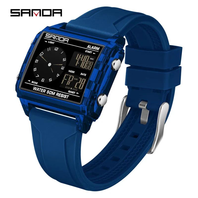 SANDA Fashion Trend Electronic Watches for Man Waterproof Sports Clock Outdoor Casual LED Luminous Digital Chronograph Watches