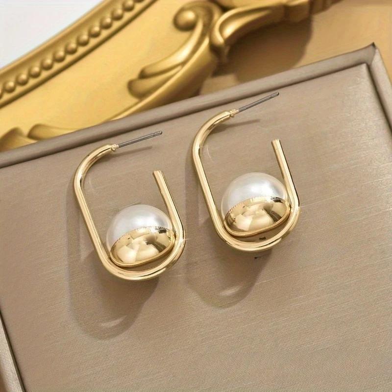 Fashion Trend Geometric Imitation Pearl Drop Earrings Women's Personalized Daily Versatile Holiday Accessories Gift