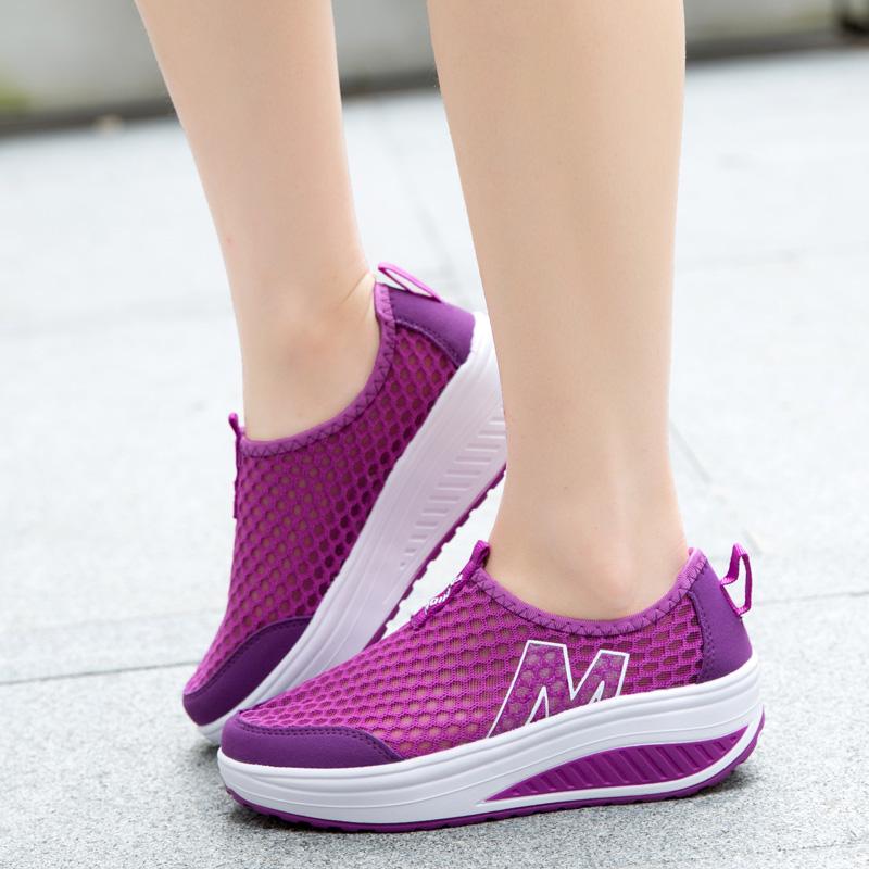 Sneakers for Women Summer Wedge Rocking Shoes Breathable Mesh Casual Shoes Thick Soled Women's Shoes Slip on Lazy Shoes
