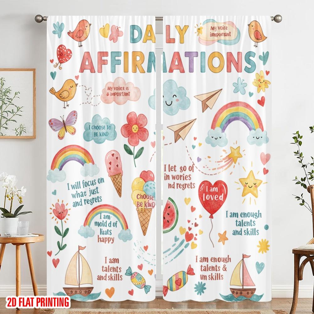 2pcs 2D Flat Printing Party Curtains Daily Affirmations Birds Flower Polyester Fabric Without Electricity Seasonal Party &