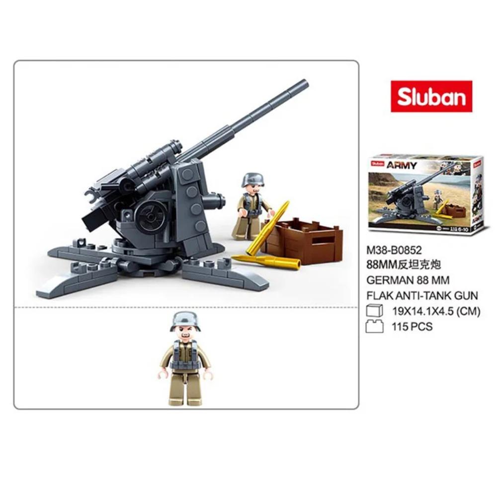 115PCS WW2 Military Weapon Building Blocks 88MM Flak Anti-Tank Model Bricks Set With Figures Educational DIY Toys For Kids Boys