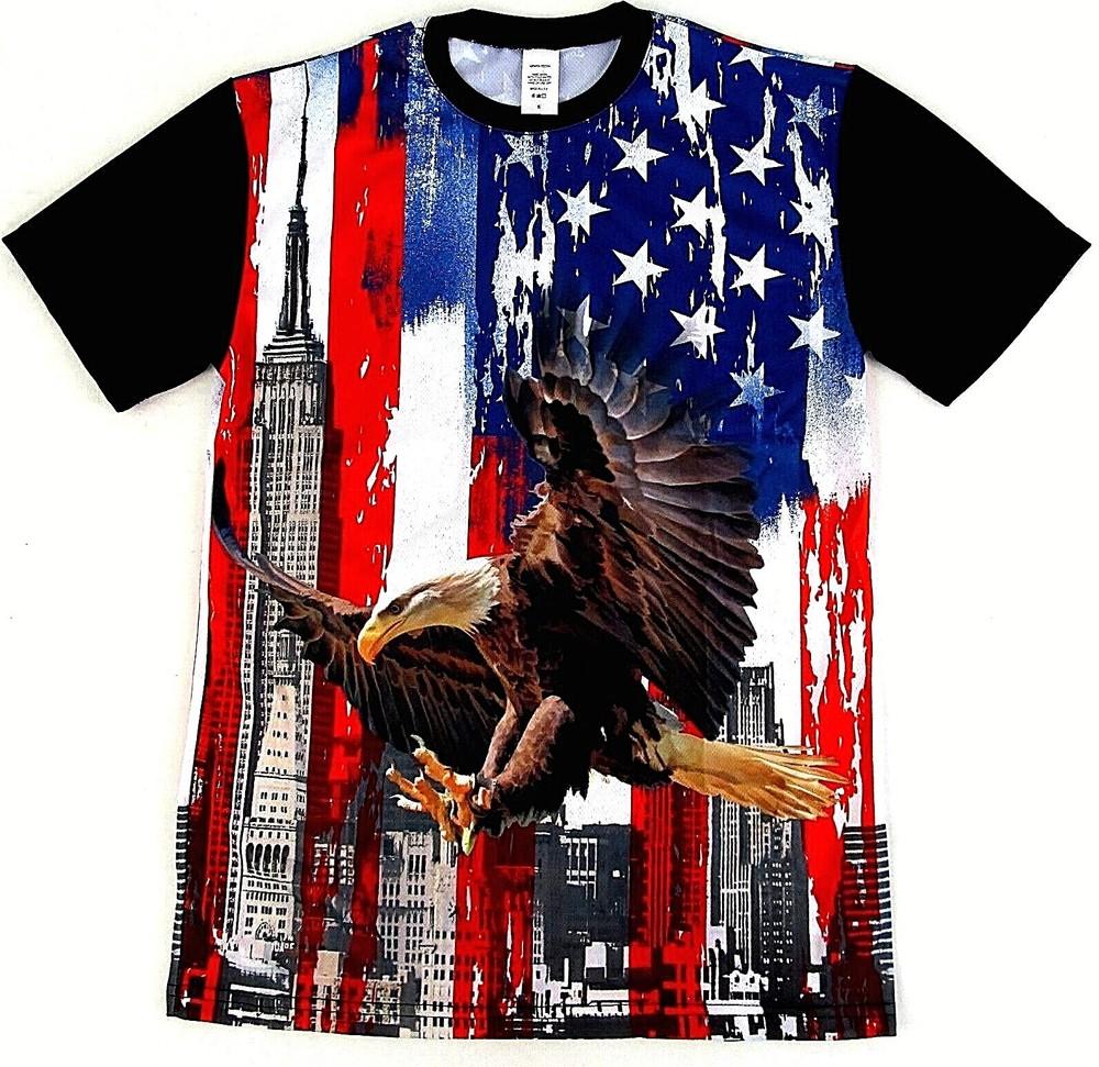 USA Eagle Sublimation T-shirt Stars Stripes Old Glory 2sided Adult Tee Men New Unisex T-Shirt M