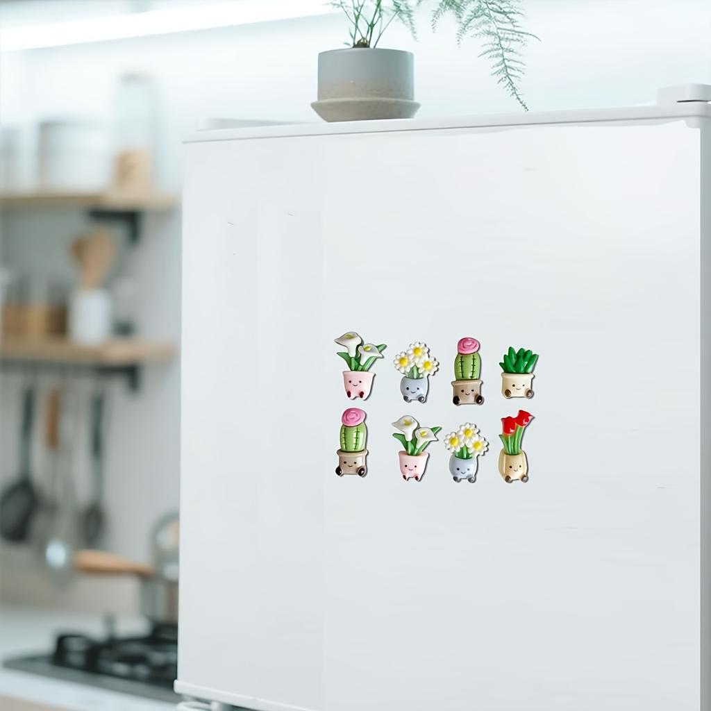 1/6pcs Cute Potted Plant Fridge Magnets, Kawaii Flower Cactus Refrigerator Magnets, Decorative Magnetic Stickers for Kitchen