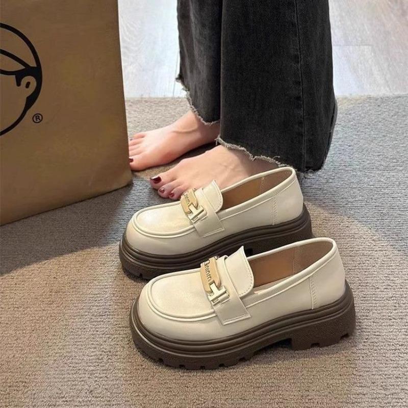 thick-soled white women's spring and autumn one-pedal women's shoes college small leather shoes