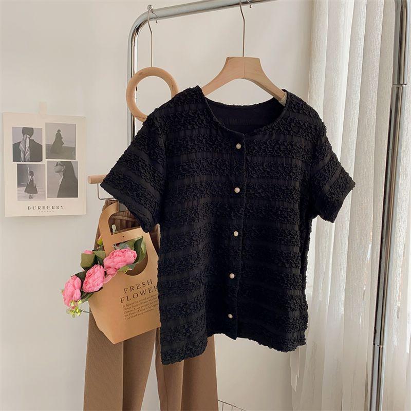 

Classic Style Chiffon Loose Summer Wear Button Cardigan Short Sleeve Black All yards