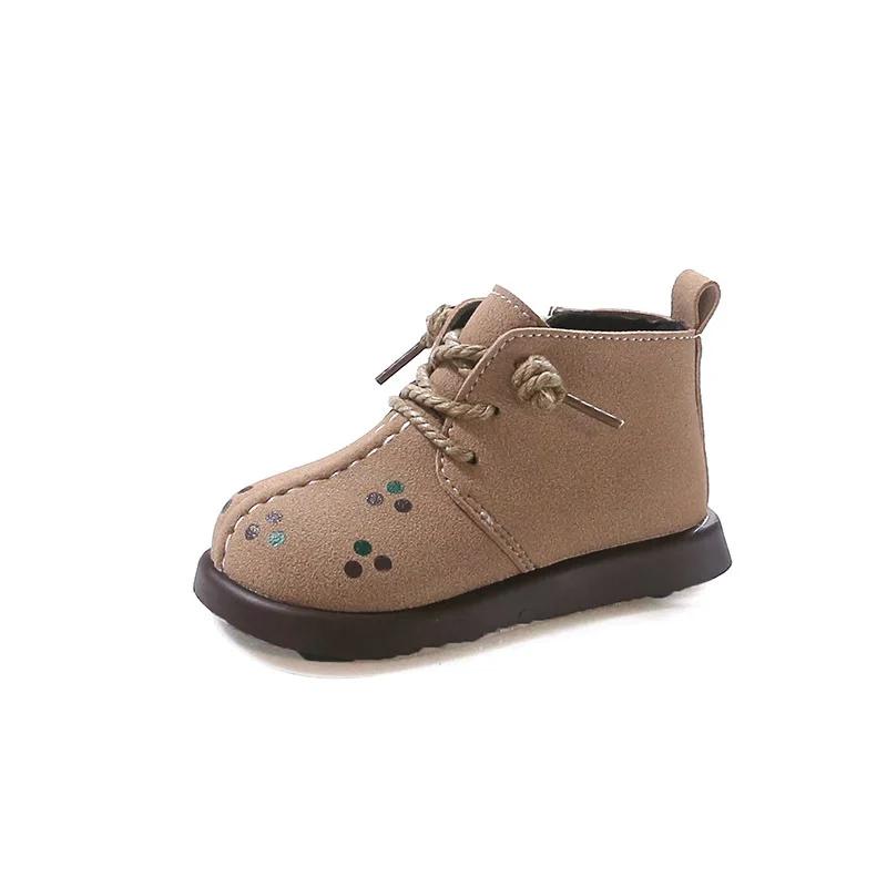 

Spring Autumn Children s Boots Thick Bottom Simple Girls Ankle Boots Fashion Polka Dot Printed Kids Causal Short Boots Non-slip 22 хаки